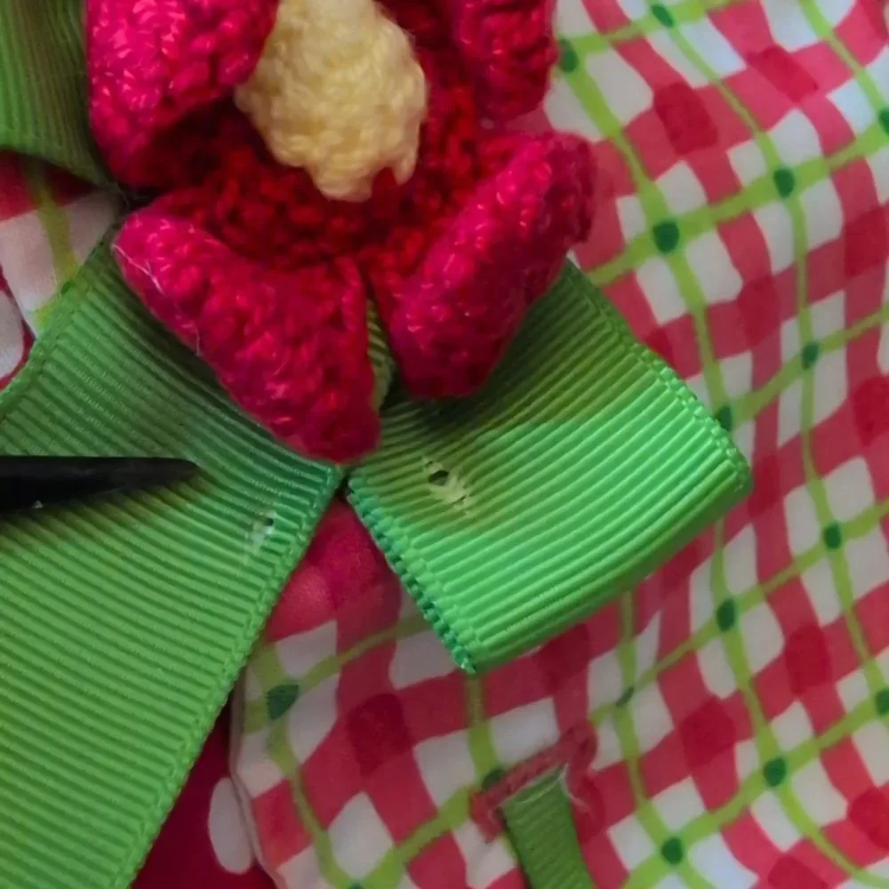 Infant Girl Y2K Rare Editions Pink Green Checkered Flower Crochet Dress‎